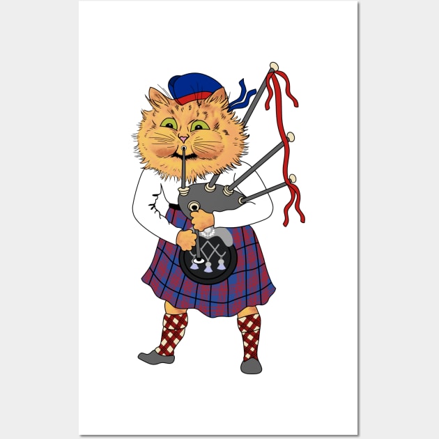 Scottish Bagpipe Playing Cat Wall Art by KarwilbeDesigns